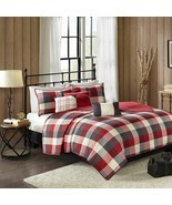Luxury 6pc Red & Grey Buffalo Plaid Coverlet Quilt Set AND Decorative Pillows - $138.59 - $148.49