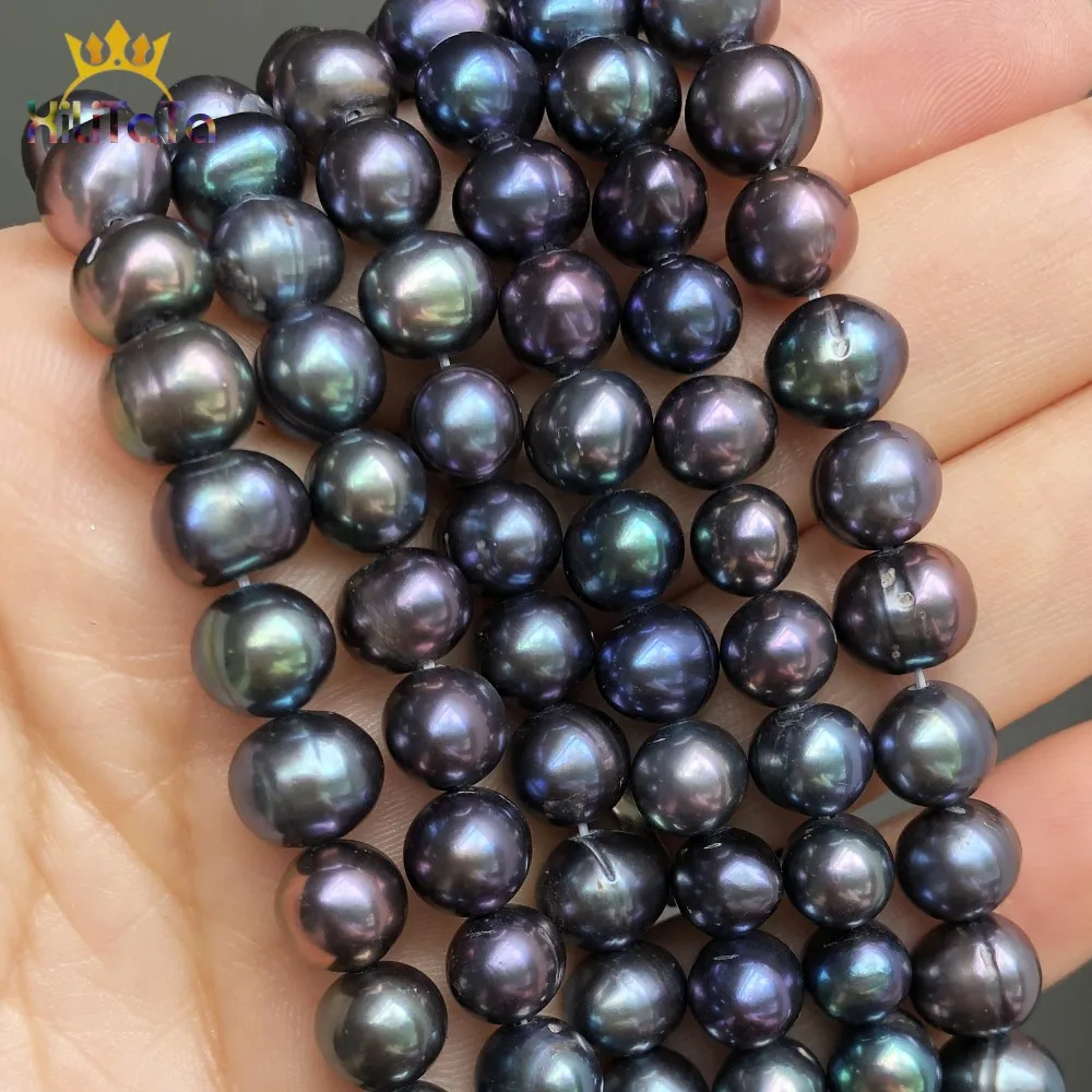7-8mm Natural Black Freshwater Pearl Beads Round Loose Spacer Pearls Beads For - £14.29 GBP