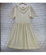 Vintage Dress Womens Sz S Small Cream Sheer Full Skirt Draft Neck Flaws - £22.92 GBP