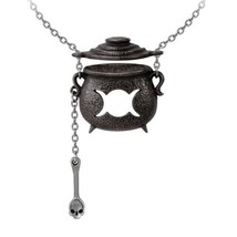 Alchemy Gothic P945 Witches Cauldron Necklace Pendant Black Triple Moon Skull La - $44.00