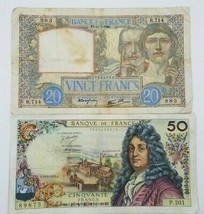 France Lot Of 2 Banknotes 20 Francs 1940 And 50 Francs 1972 Circulated Rare - £58.78 GBP