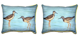 Pair of Betsy Drake Yellow Legs Coastal Outdoor Pillows 16 Inch x 20 Inch - £69.91 GBP