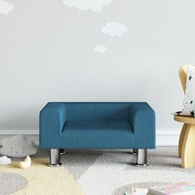 vidaXL Kids Sofa Blue Velvet, Solid Pine Wood, Chrome Steel, Foam Mini - $114.44