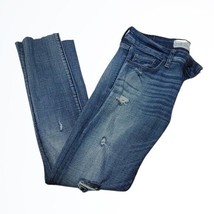 Abercrombie &amp; Fitch Super Skinny Distressed Raw Hem Blue Jeans Size 0R - $33.25