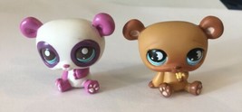 Set Of 2 Littlest Pet Shop Pandas Brown, White With Purple Lps Toys Hasbro - £10.27 GBP