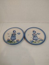Pair M.A. Hadley Bread Butter Lunch Plates Hand Painted Farm Girl Vintage 6&quot;W - £22.40 GBP