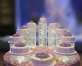 7pc. Crystal Wedding Party Cake Stand Decoration Set w/ LED Lights - £441.73 GBP
