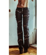 Hip Hop Gold Studded Genuine Leather Pants Mono ectric, Women Wasit Belted Pants - $215.59
