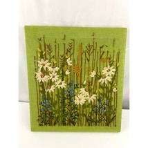 VTG Crewel Floral Daisy Embroidered Textile Yarn Fiber Wall Art 16&quot;x18&quot; MCM - £69.29 GBP