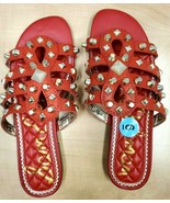 SAM EDELMAN BEATRIS RED LEATHER STUDDED SANDAL SIZE 6 - £26.46 GBP