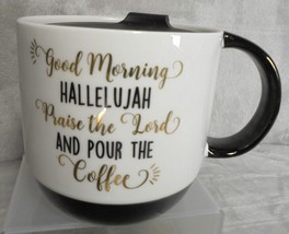 Mary Square &quot;Good Morning Hallelujah&quot; Mug with Lid Ceramic Scripture Tum... - $11.79