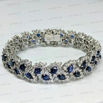 7.50CT Oval  Simulated Sapphire Women&#39;s Tennis Bracelet Gold Plated 925 Silver - £201.23 GBP