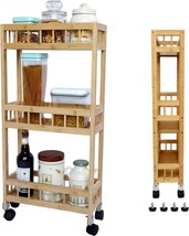 Altcooking Hub Bamboo Storage Cart - 3-Tier Wood Narrow, And Living Room. - $54.96