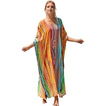 Formal Kaftan Dresses For Women Rainbow Stripes Print Caftan Swimsuit Cover Ups  - £38.32 GBP