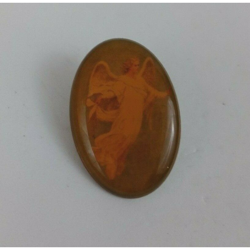 Vintage Angel Oval Enamel Lapel Hat Pin - $5.45