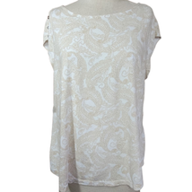 Cream Paisley Short Sleeve Top with Button Accent Size Petite XL - £19.57 GBP