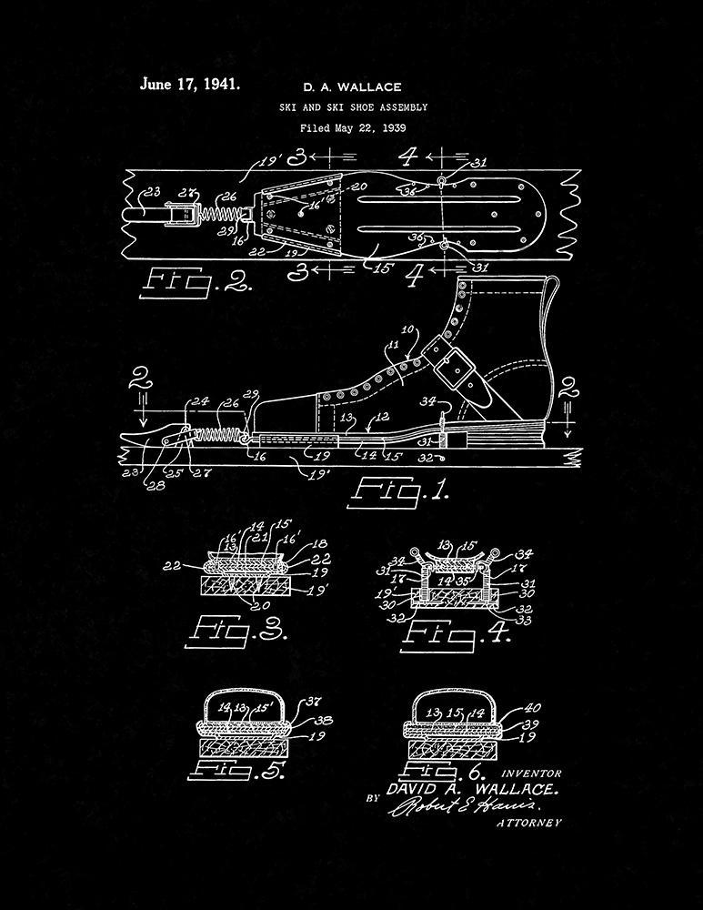 Ski And Ski Shoe Assembly Patent Print - Black Matte