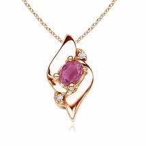 ANGARA Shell Style Oval Pink Tourmaline and Diamond Pendant in 14K Solid Gold - £329.86 GBP