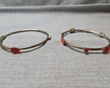 Vintage Set of 2 Silver Tone Slip On Bangle Bracelets Red Accents 2.75&#39;&#39; - £4.53 GBP