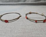 Vintage Set of 2 Silver Tone Slip On Bangle Bracelets Red Accents 2.75&#39;&#39; - $5.69