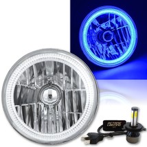 7&quot; Motorcycle Blue COB Halo &amp; H4 20/40w LED Light Bulb Headlight: Harley - £78.59 GBP