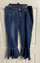 V Christina Jeans Womens Size 6 Blue Flounce Frayed Hem Denim Festival Party - £10.98 GBP