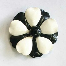 Fabulous Mod Big Black &amp; White  Enamel Flower Brooch 1960s vintage 2 1/2&quot; - £13.62 GBP