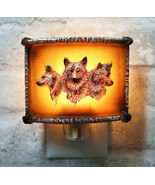 Rustic Western Wolfpack Gray Wolves Faux Birchwood Wall Plug In Night Li... - $24.65 CAD
