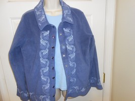 Women&#39;s Sz medium Denim &amp; Co. 2 piece fleece snap Jacket &amp; matching blue... - £11.07 GBP