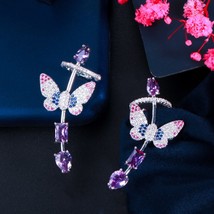 Symmetrical Purple Cubic Zirconia Lovely Butterfly Ear Cuff Climber Stud Earring - £17.42 GBP