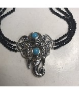 Sleeping Beauty Turquoise and Black Spinel Elephant Bracelet 925 Sterlin... - £29.40 GBP