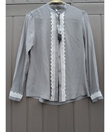 Lilysilk Gray &amp; White Laced Women Silk Shirt 100% Mulberry Silk, Sz XS - $108.32 CAD