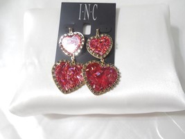 INC Gold-Tone 2-3/4&quot; Red Heart Glitter Dangle Drop Earrings A1015 $34 - £8.16 GBP