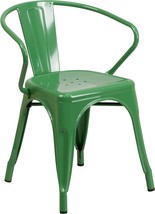 Commercial Grade Green Metal Indoor-Outdoor Chair With Arms From Flash - £82.45 GBP