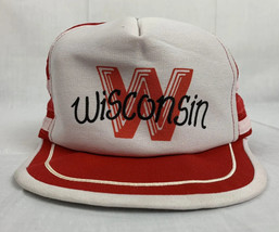 Vintage Wisconsin Badgers Hat Snapback 3 Stripe Trucker Cap NCAA 70s 80s - £23.52 GBP