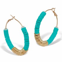 PalmBeach Jewelry Goldtone Teal Beaded Hoop Earrings, 55mm - $12.81