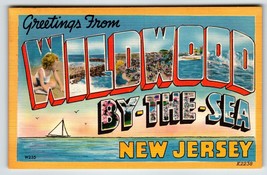 Greetings From Wildwood By The Sea New Jersey Linen Large Letter Postcard Boat - £14.22 GBP