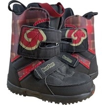 Burton Youth Grom Snowboard Boots Black Red Plaid Youth Size 2 Snowboarding - $64.35