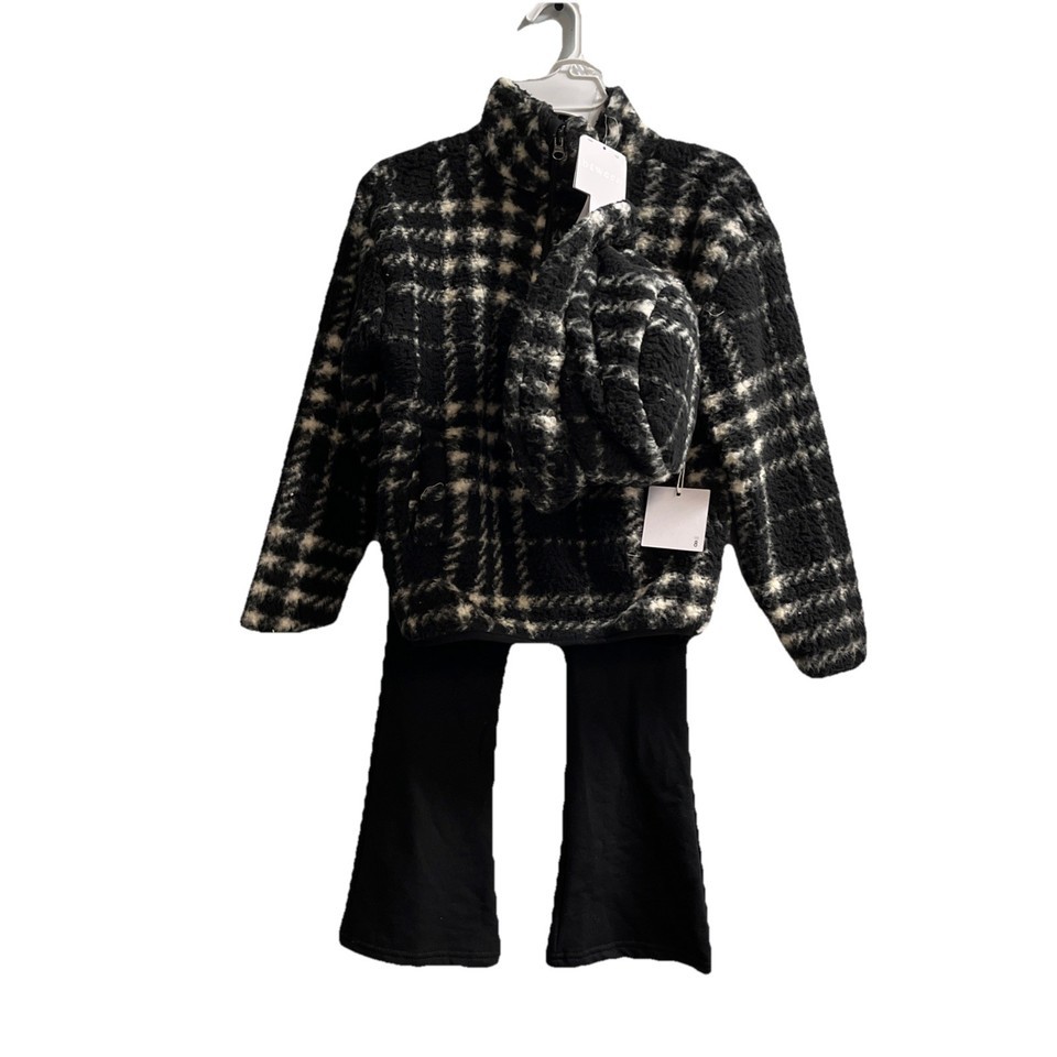 Btween Fleece Set Girls 3T Black 1/4 Zip Top Pull On Flare Leg Pant Hat Winter Item image 4
