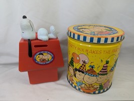 Peanuts Snoopy Chex Party Mix Metal Tin and Bank Lot - $12.95