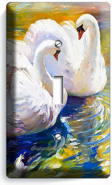 BEAUTIFUL WHITE SWANS LOVE BIRDS ON A LAKE LIGHT SWITCH OUTLET WALL PLATES DECOR