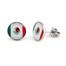 Mexico Flag Stainless Steel Earrings 8mm Or 10mm Stud Post Mexican Pride Jewelry - £6.65 GBP