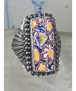 Millefiori floral ring size 9.25 sterling silver flowers long knuckle ba... - $200.39 CAD