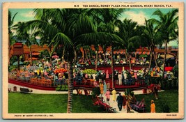 Tea Dance Roney Plaza Palm Garden Miami Beach FL Florida Linen Postcard J5 - £2.32 GBP