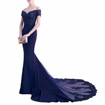 Plus Size Off The Shoulder Mermaid Long Beaded Formal Prom Dress Dark Navy 22W - £99.70 GBP