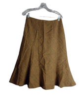 Chaps Tweed Aline Flare Lined Knee Length Skirt Wool Blend Brown Plaid Size 4 - £15.56 GBP