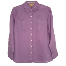 Gold Label Womens Size 12P Linen Blouse Button Front Long Sleeve Pockets Purple - £11.12 GBP