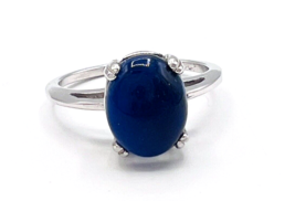 Vintage Stainless Steel Prong Set Oval Blue Stone Ring Size 7 - £15.80 GBP