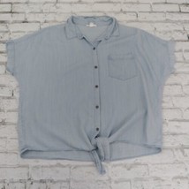 Beach Lunch Lounge Blouse Womens Large Blue Chambray Short Sleeve Button Up Tie - £12.73 GBP