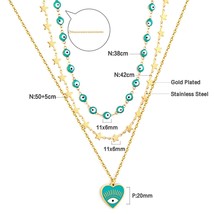 LUXUSTEEL Multi Layered Chain Choker Necklace For Women Heart Shape Green Evil E - £13.93 GBP